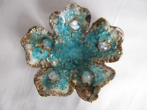 photo of vintage French art enamel on copper, delphite blue rococo pin dish, Limoges France #1