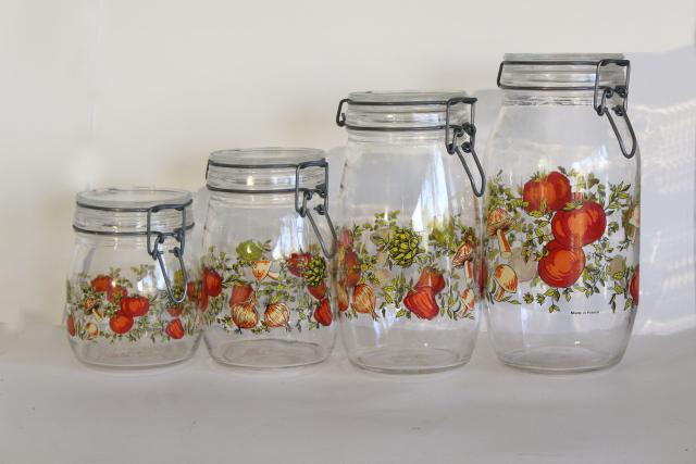 photo of vintage French canning jars, glass canisters w/ bail lids kitchen seasonings spice of life #1