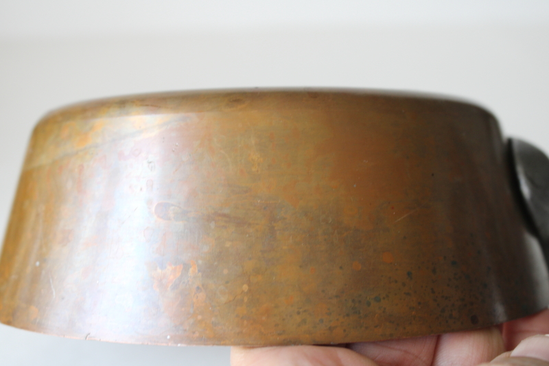 photo of vintage French copper pan, very heavy saucepan w/ iron handle, thick wall solid copper #3