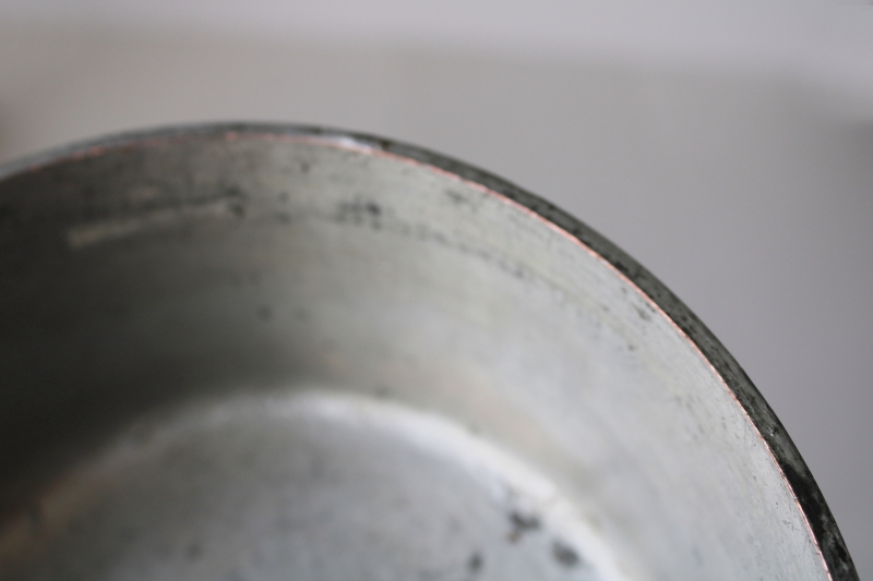 photo of vintage French copper pan, very heavy saucepan w/ iron handle, thick wall solid copper #5