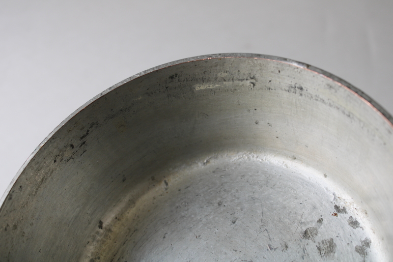 photo of vintage French copper pan, very heavy saucepan w/ iron handle, thick wall solid copper #9