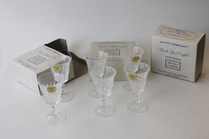 photo of vintage French crystal, set of tiny goblets, cordial or sherry glasses, Dalton Cristal d'Arques Verite #1