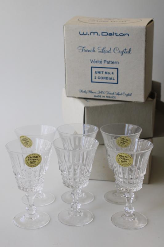 photo of vintage French crystal, set of tiny goblets, cordial or sherry glasses, Dalton Cristal d'Arques Verite #4