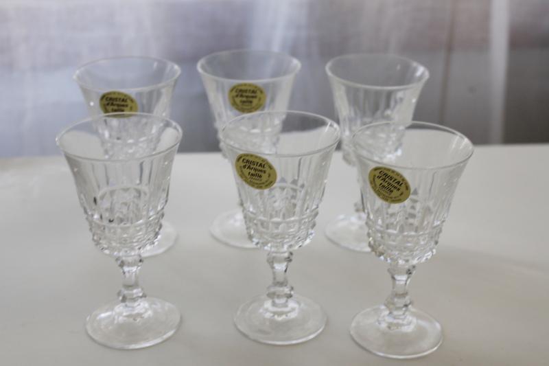 photo of vintage French crystal, set of tiny goblets, cordial or sherry glasses, Dalton Cristal d'Arques Verite #5