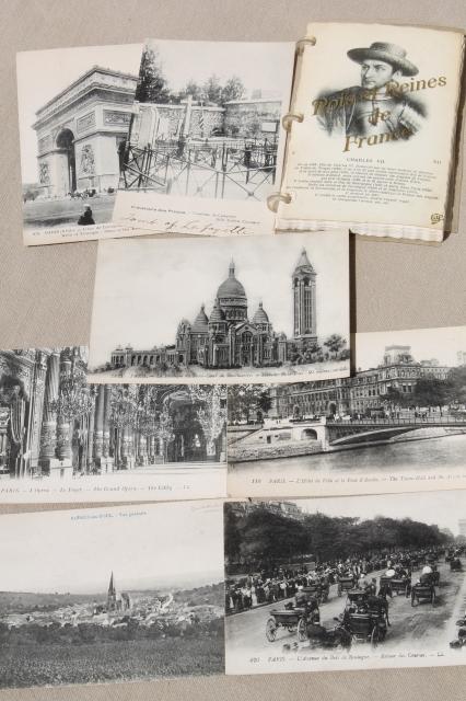 photo of vintage French ephemera lot, city photo postcards & old illustrated history Kings of France #1