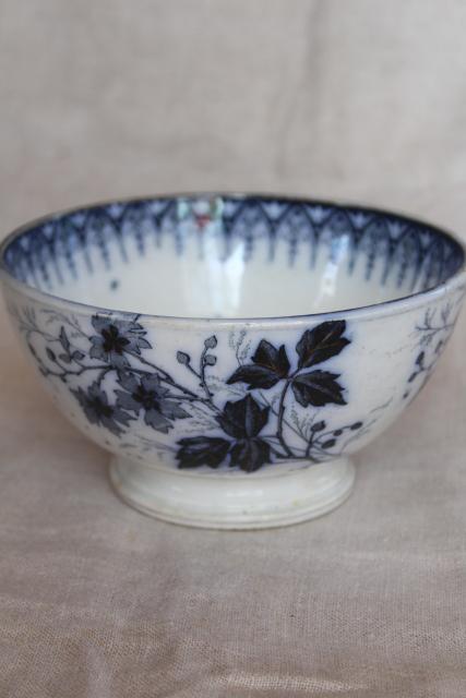 photo of vintage French flow blue footed bowl, Luneville France Julienne bramble pattern #1