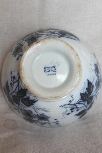 photo of vintage French flow blue footed bowl, Luneville France Julienne bramble pattern #3