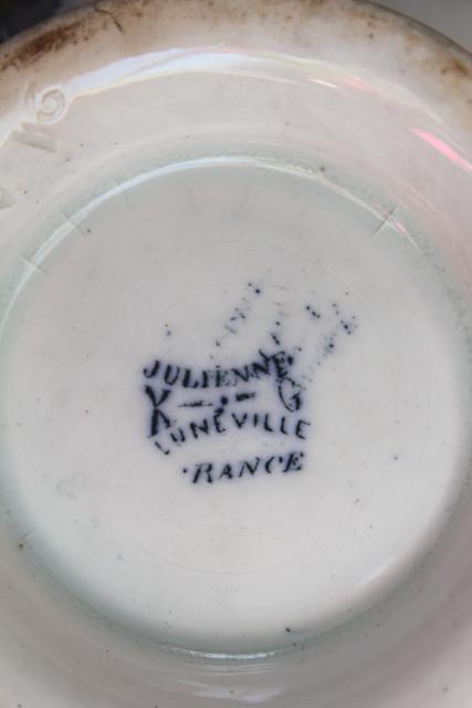 photo of vintage French flow blue footed bowl, Luneville France Julienne bramble pattern #4