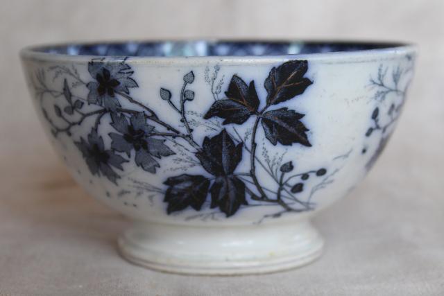 photo of vintage French flow blue footed bowl, Luneville France Julienne bramble pattern #5