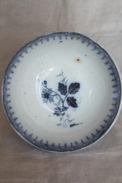 photo of vintage French flow blue footed bowl, Luneville France Julienne bramble pattern #6