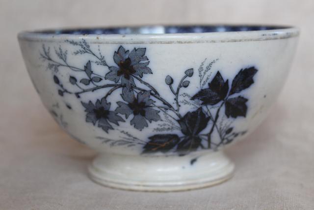 photo of vintage French flow blue footed bowl, Luneville France Julienne bramble pattern #7