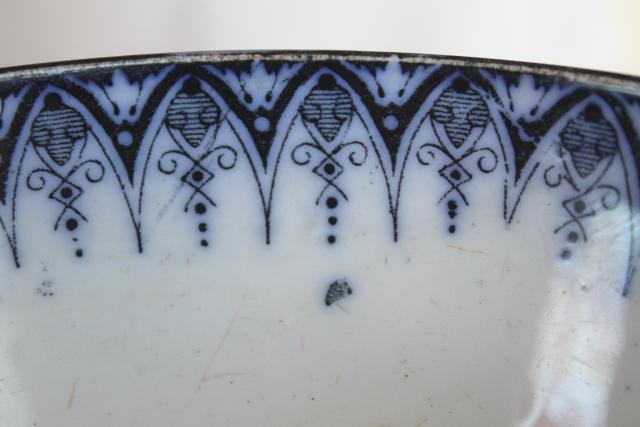 photo of vintage French flow blue footed bowl, Luneville France Julienne bramble pattern #9