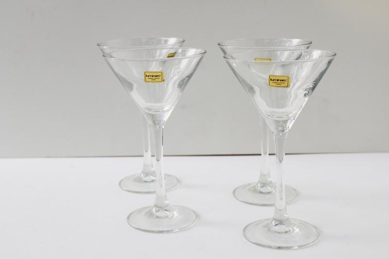 photo of vintage French glass barware martini cocktail glasses, Luminarc - France label #1