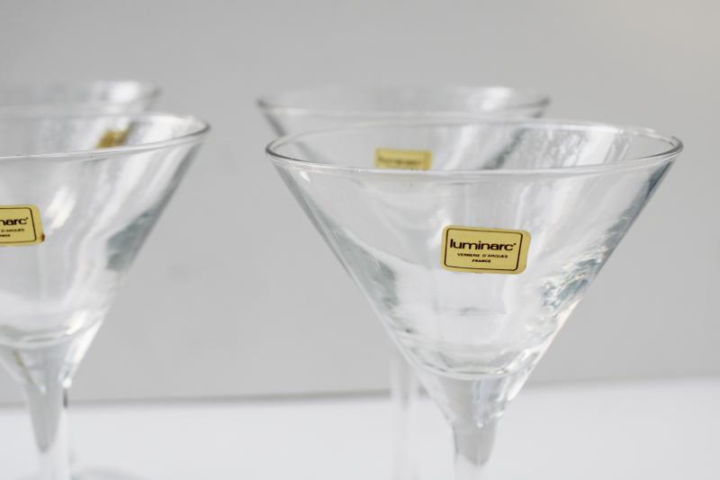 photo of vintage French glass barware martini cocktail glasses, Luminarc - France label #2