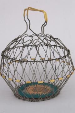 catalog photo of vintage French kitchen colander steamer basket w/ original label, folding collapsible wire basket