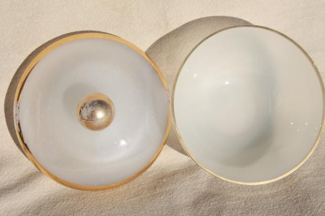 photo of vintage French opaline white opalescent glass powder puff box & perfume bottle #2