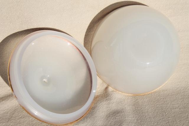 photo of vintage French opaline white opalescent glass powder puff box & perfume bottle #3