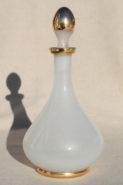 photo of vintage French opaline white opalescent glass powder puff box & perfume bottle #5