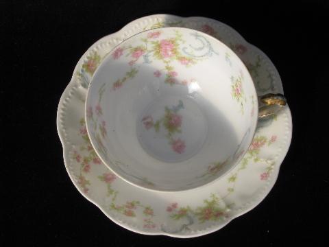 photo of vintage French porcelain cups & saucers, old pink floral Haviland - Limoges china #3