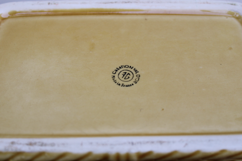 photo of vintage French pottery covered dish, majolica basket loaf shape terrine or bread box  #6