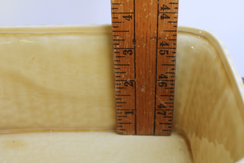 photo of vintage French pottery covered dish, majolica basket loaf shape terrine or bread box  #8