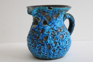 catalog photo of vintage French pottery fat lava pitcher Emaux Ecume de Mer rimini blue