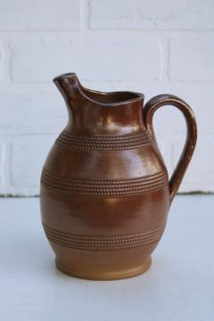 catalog photo of vintage French salt glazed stoneware pitcher, large jug Gres du Barry hand crafted pottery