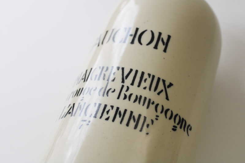 photo of vintage French stoneware bottle marked for Fauchon Burgundy wine vinegar, Bormier Dijon  #2