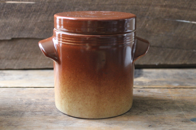photo of vintage French stoneware canister, confit pot or salt jar, crock for olives or preserves #1