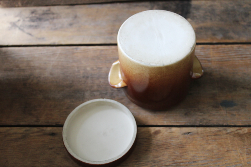 photo of vintage French stoneware canister, confit pot or salt jar, crock for olives or preserves  #3