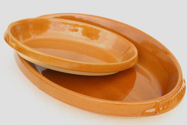 photo of vintage French stoneware oval gratin dishes, Digoin pottery baking dishes #1