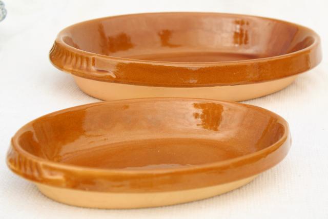 photo of vintage French stoneware oval gratin dishes, Digoin pottery baking dishes #2