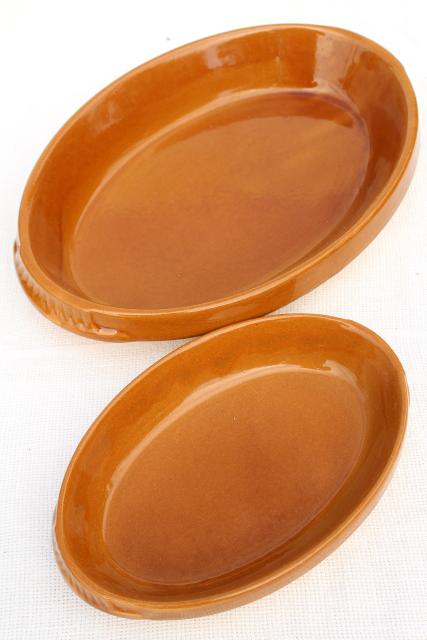 photo of vintage French stoneware oval gratin dishes, Digoin pottery baking dishes #3