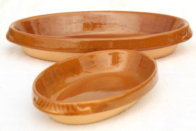 photo of vintage French stoneware oval gratin dishes, Digoin pottery baking dishes #5