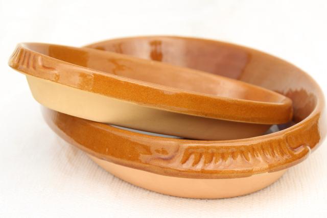 photo of vintage French stoneware oval gratin dishes, Digoin pottery baking dishes #7