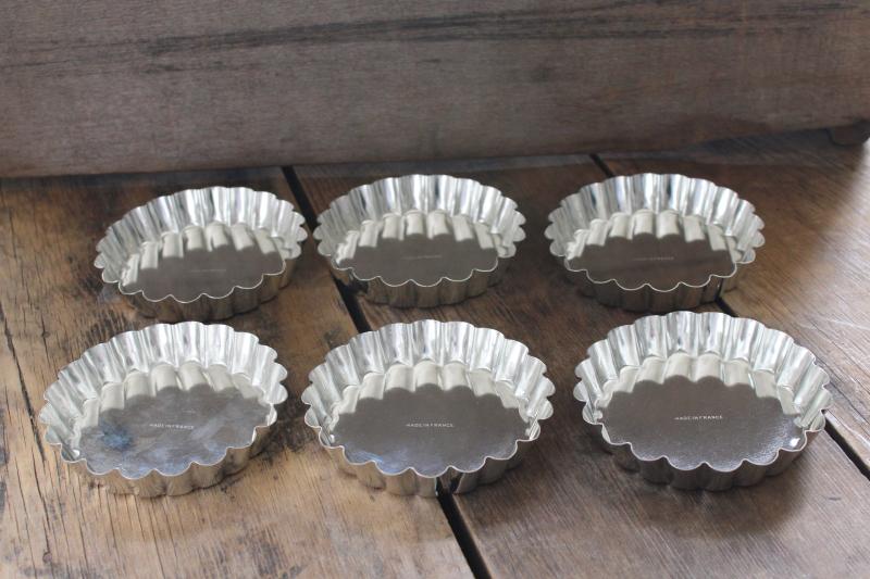 photo of vintage French tartlet pans, set of heavy steel fluted tart baking pans made in France #1