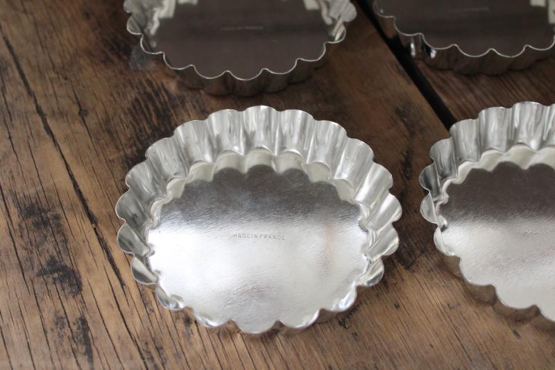 photo of vintage French tartlet pans, set of heavy steel fluted tart baking pans made in France #2