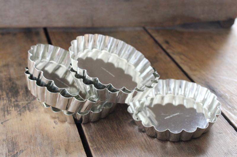 photo of vintage French tartlet pans, set of heavy steel fluted tart baking pans made in France #3