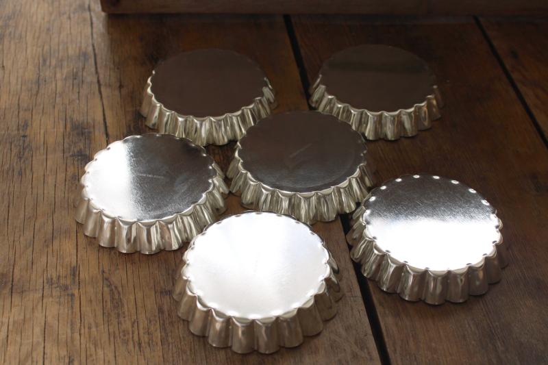 photo of vintage French tartlet pans, set of heavy steel fluted tart baking pans made in France #4