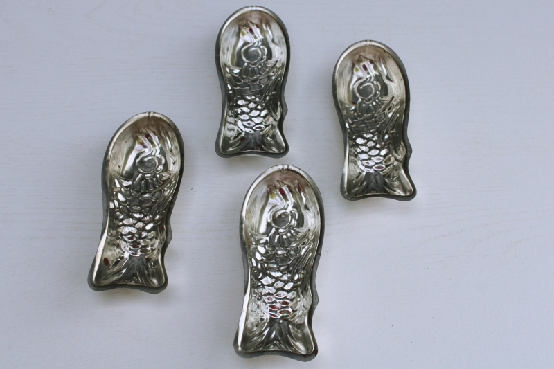 photo of vintage French tin molds, fish shaped molds for aspic, jello, chocolate, small cakes? #3