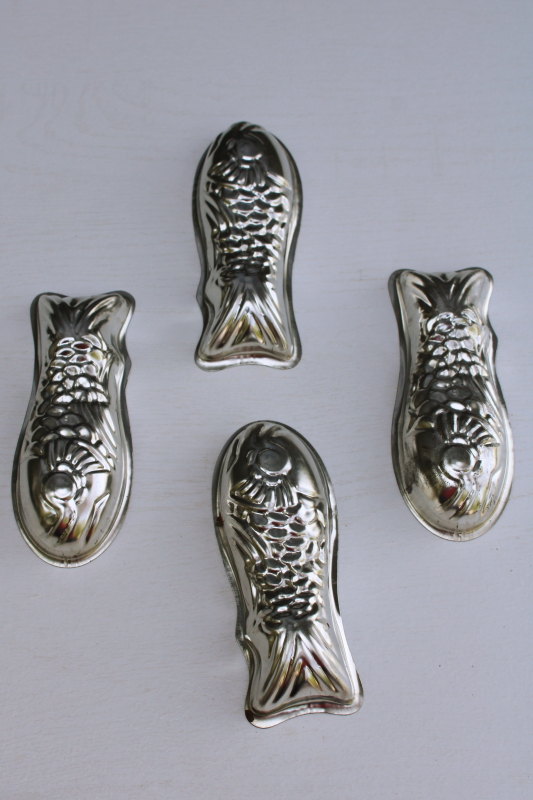photo of vintage French tin molds, fish shaped molds for aspic, jello, chocolate, small cakes? #6