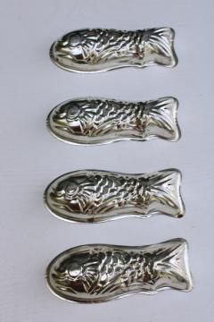 vintage French tin molds, fish shaped molds for aspic, jello, chocolate, small cakes? 