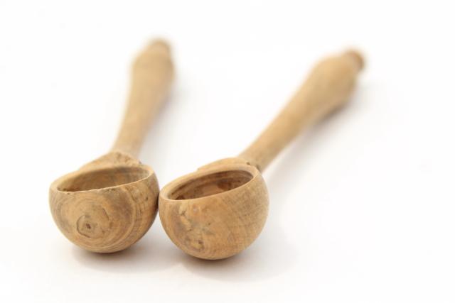 photo of vintage French tiny carved wood salt dipper spoons for fleur de sel #4