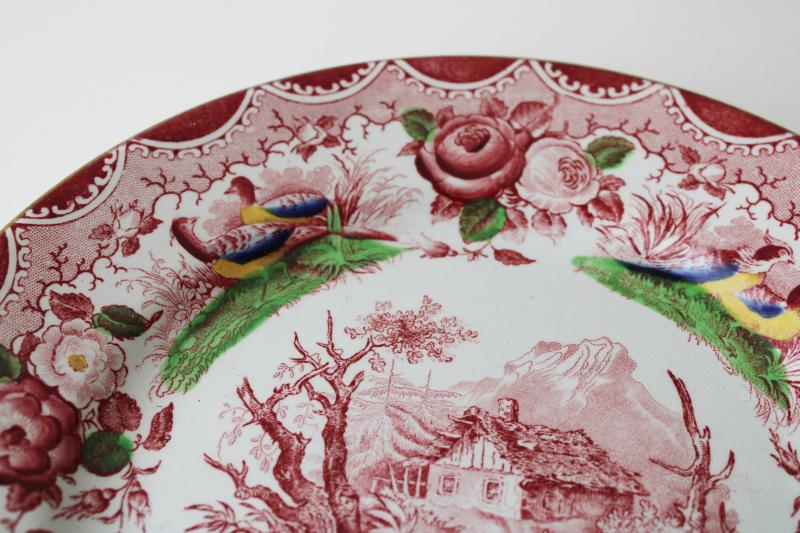 photo of vintage French transferware plate, country cottage w/ flowers, Portieux Vallerysthal #3