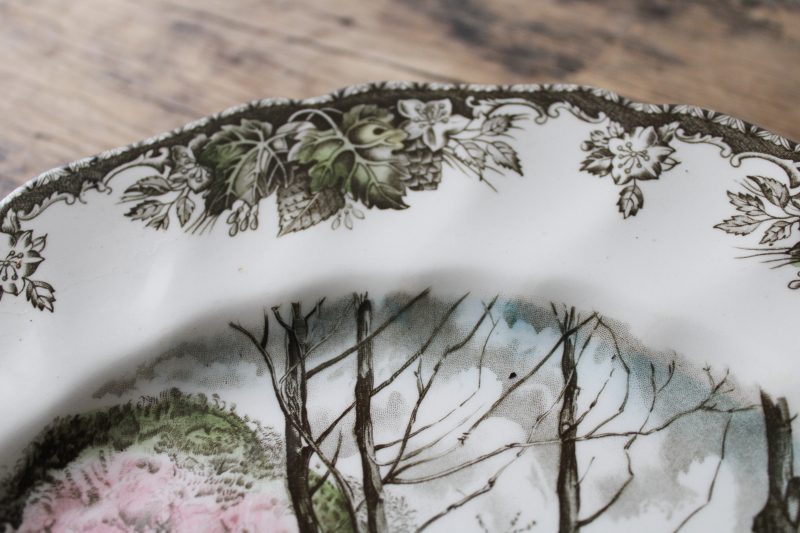 photo of vintage Friendly Village china Johnson Bros England large dinner plate Willow by the Brook #3