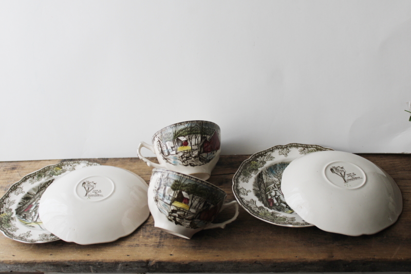 photo of vintage Friendly Village china Johnson Bros England tea cup saucer & plate trios #9