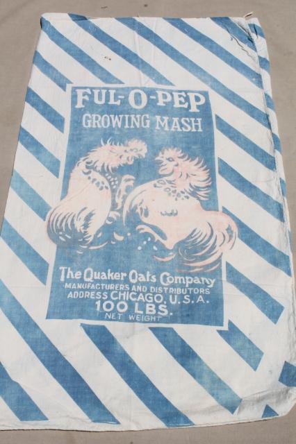 photo of vintage Ful-O-Pep chicken mash feed sack bag, old cotton feedsack w/ rooster #1