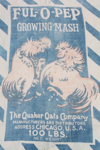 photo of vintage Ful-O-Pep chicken mash feed sack bag, old cotton feedsack w/ rooster #2