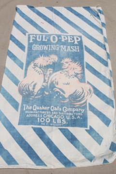 catalog photo of vintage Ful-O-Pep chicken mash feed sack bag, old cotton feedsack w/ rooster