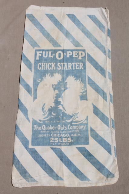 photo of vintage Ful-O-Pep chicken mash feed sack bag, old cotton feedsack w/ rooster #1